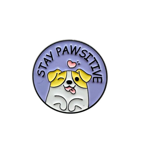✨STAY PAWSITIVE Cute Dog Animal Round Badge Cartoon Lapel Brooch Cute Dog Pin✨ - Picture 5 of 6